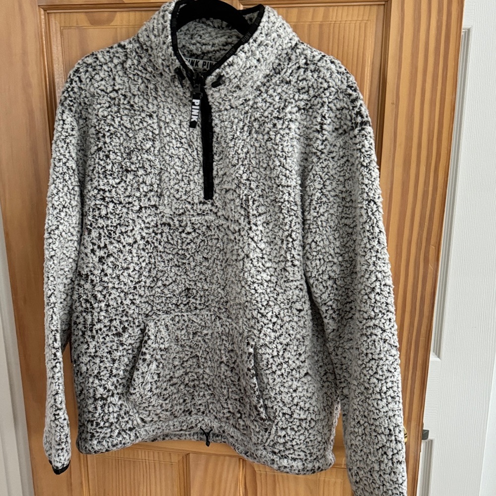 Victoria's Secret Black and White Zip-Up Sherpa